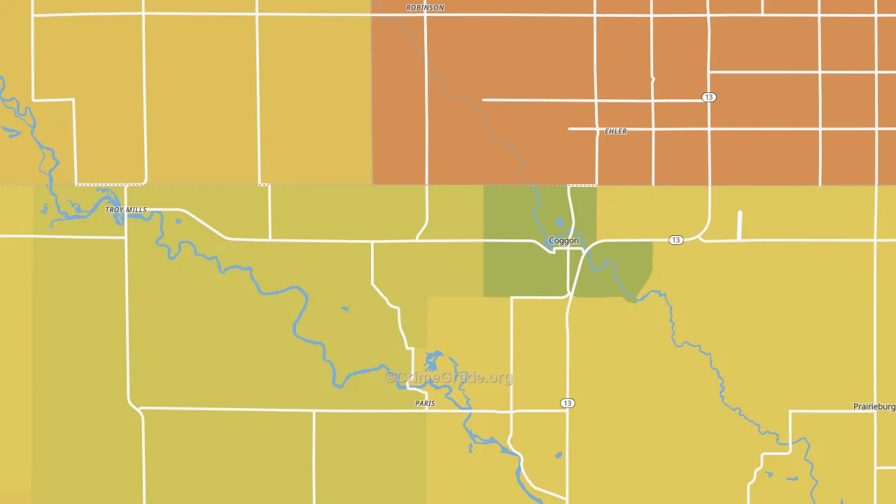 Coggon, IA Map of Robbery Rates