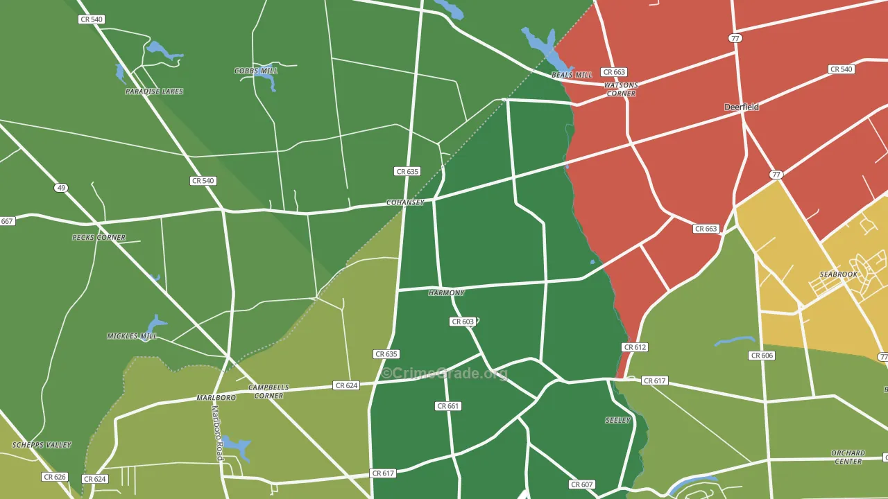Cohansey, NJ Map of Robbery Rates