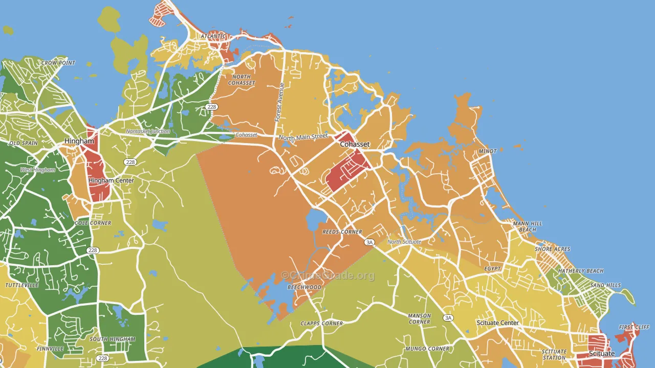 Cohasset, MA Map of Robbery Rates