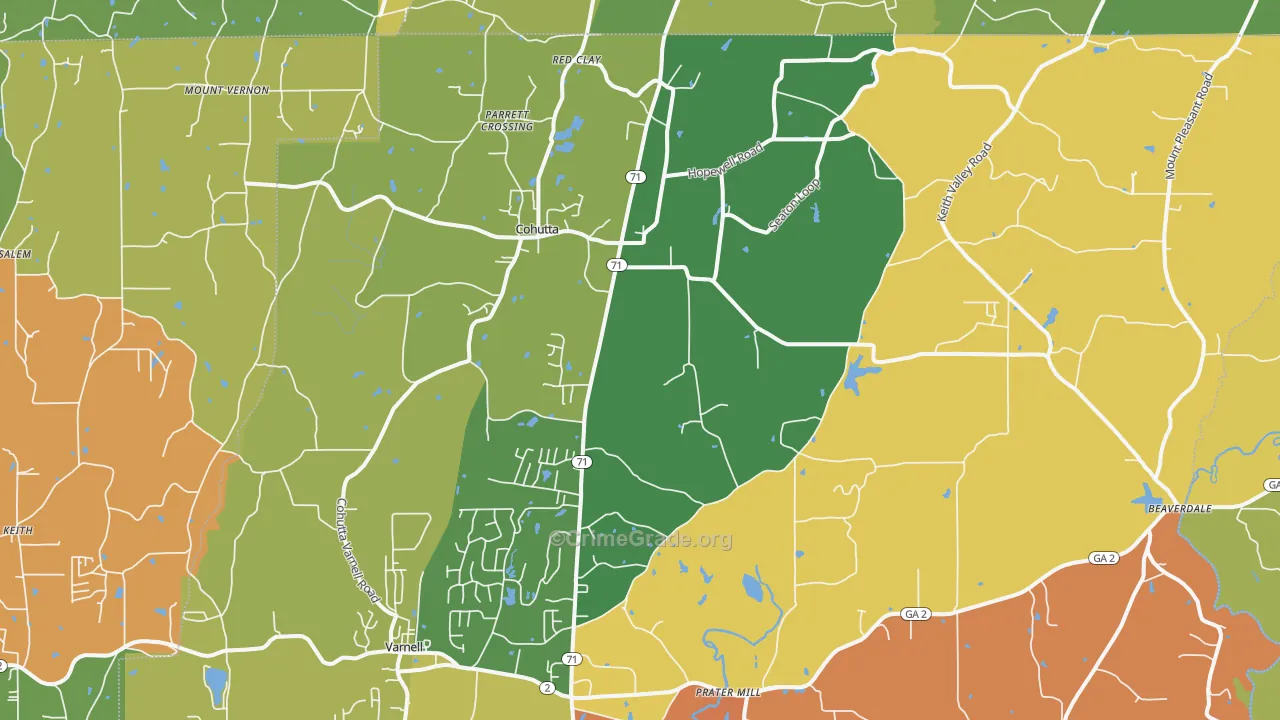 Cohutta, GA Map of Robbery Rates