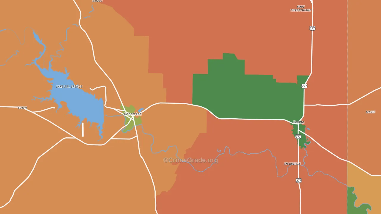 Coke County, TX Map of Robbery Rates