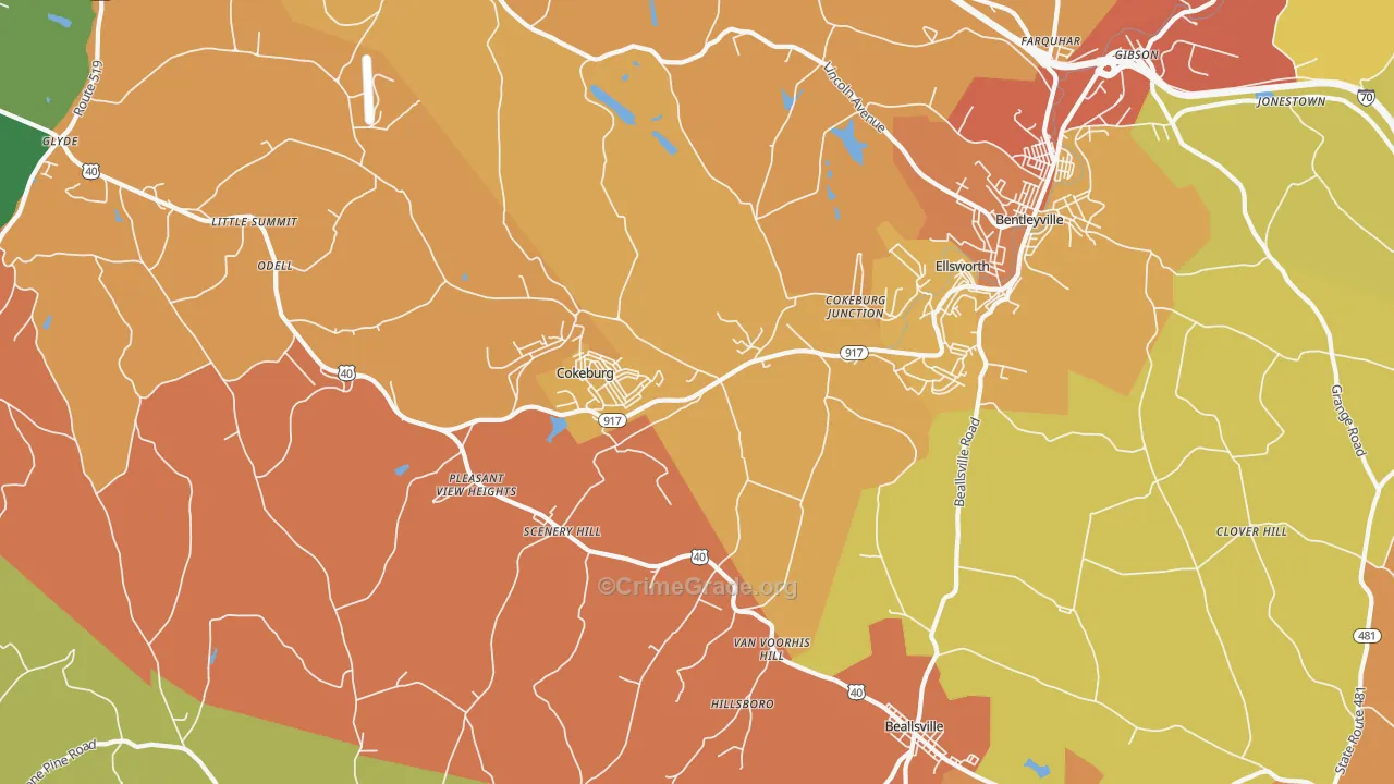 Cokeburg, PA Map of Robbery Rates