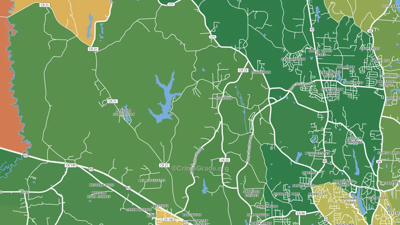 Coker, AL Map of Robbery Rates