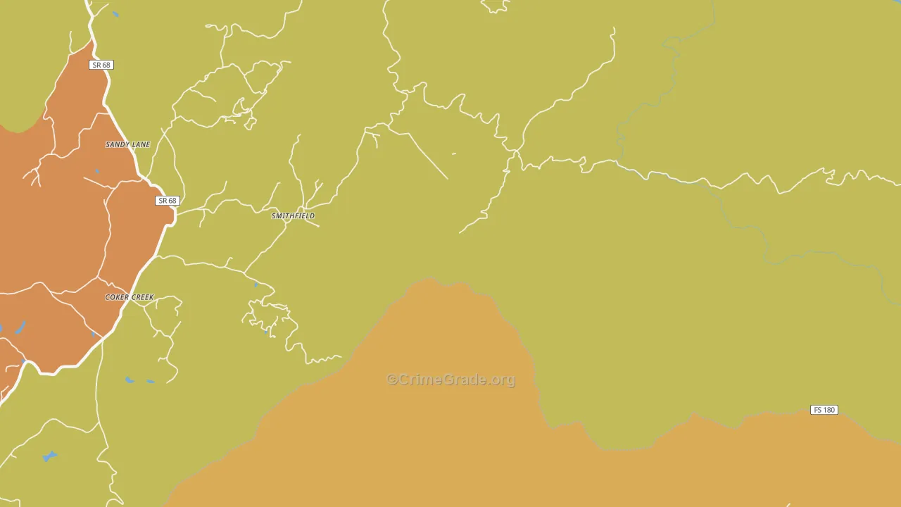 Cokercreek, TN Map of Robbery Rates