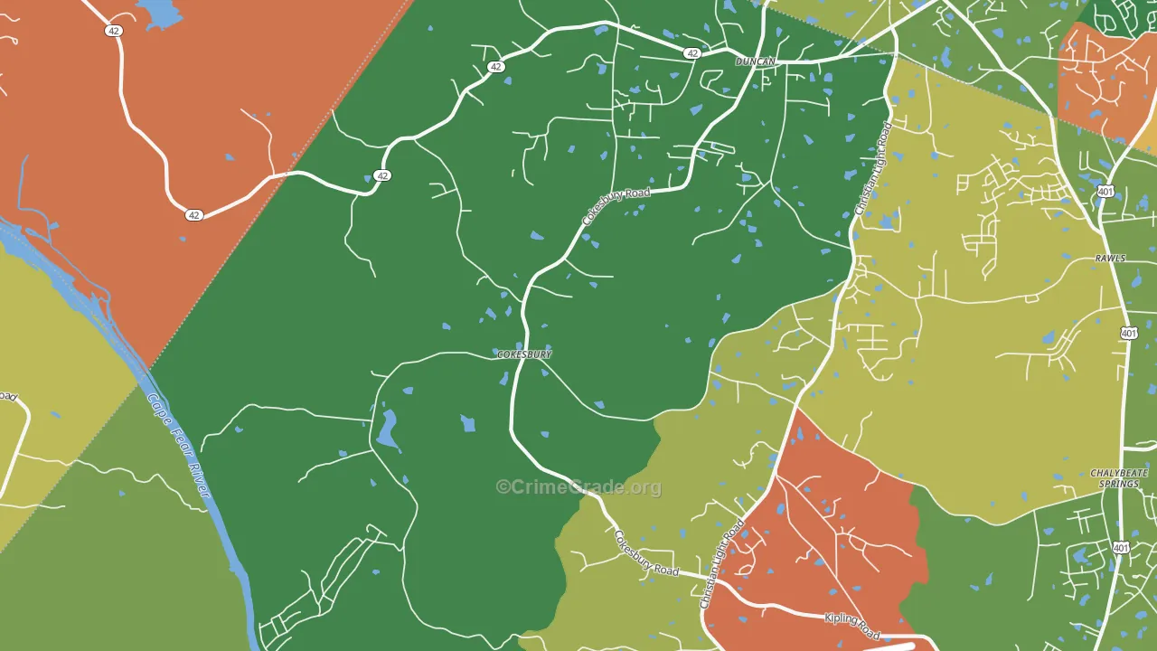 Cokesbury, NC Map of Robbery Rates