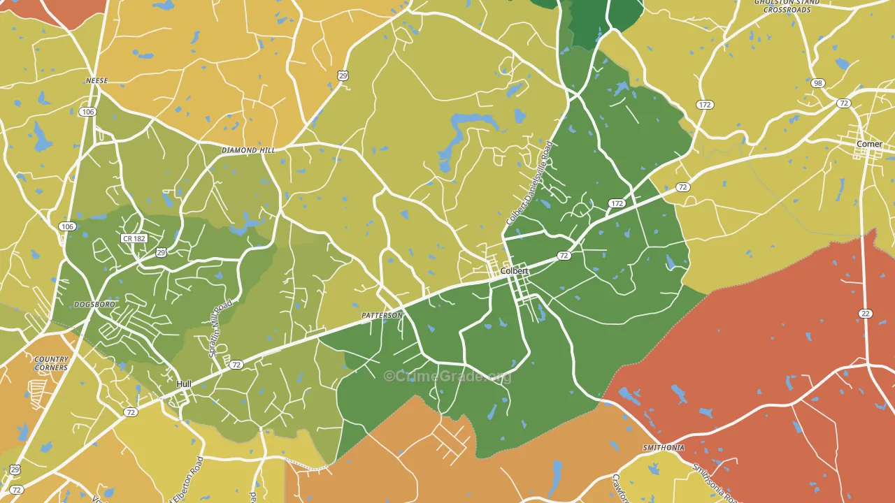 Colbert, GA Map of Robbery Rates