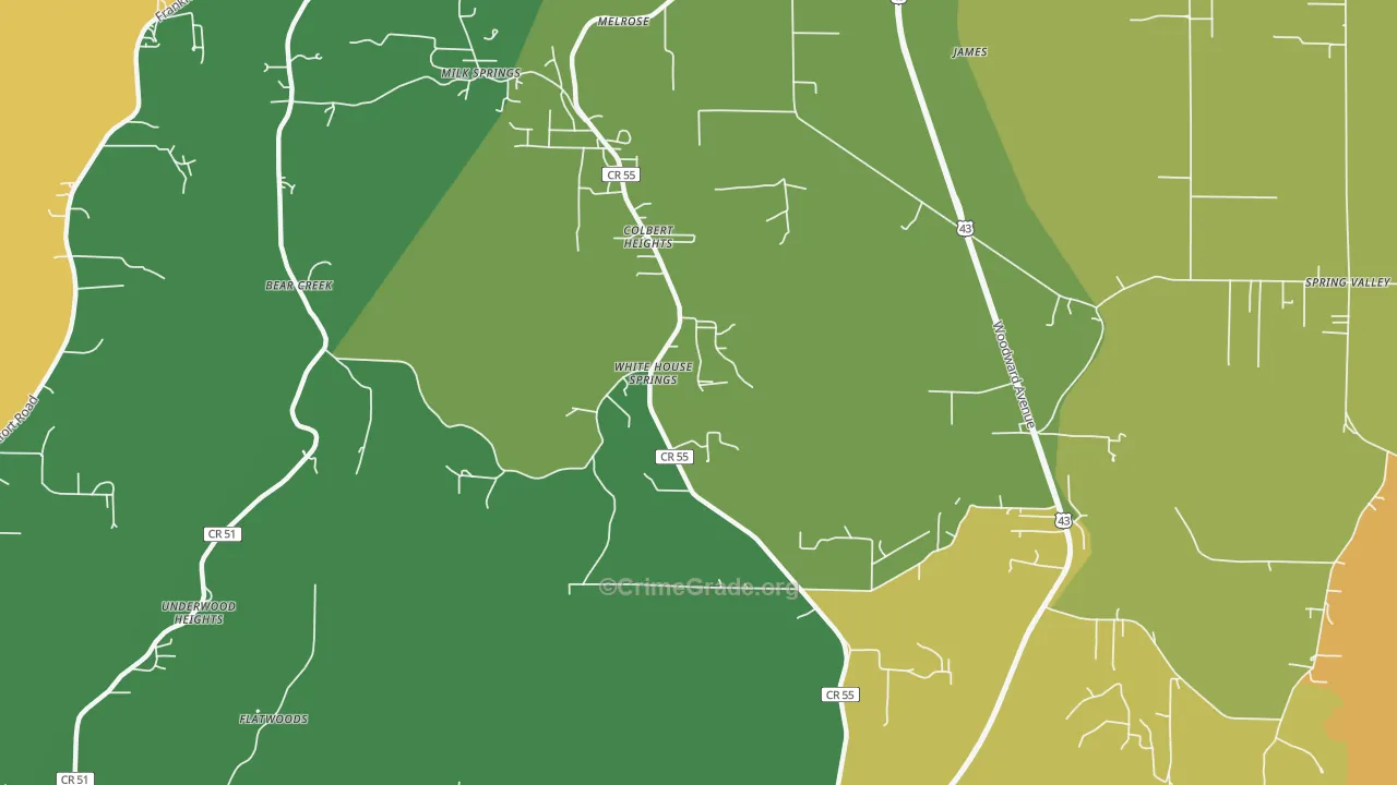 Colbert Heights, AL Map of Robbery Rates