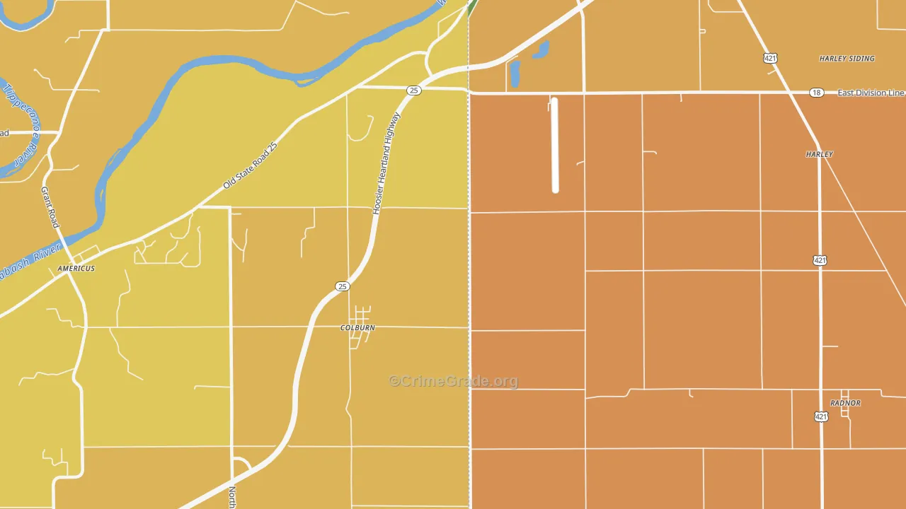 Colburn, IN Map of Robbery Rates