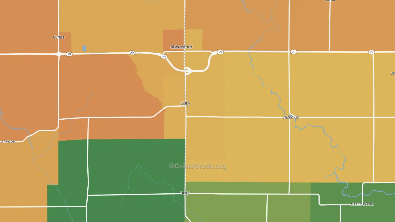 Colby, WI Map of Robbery Rates
