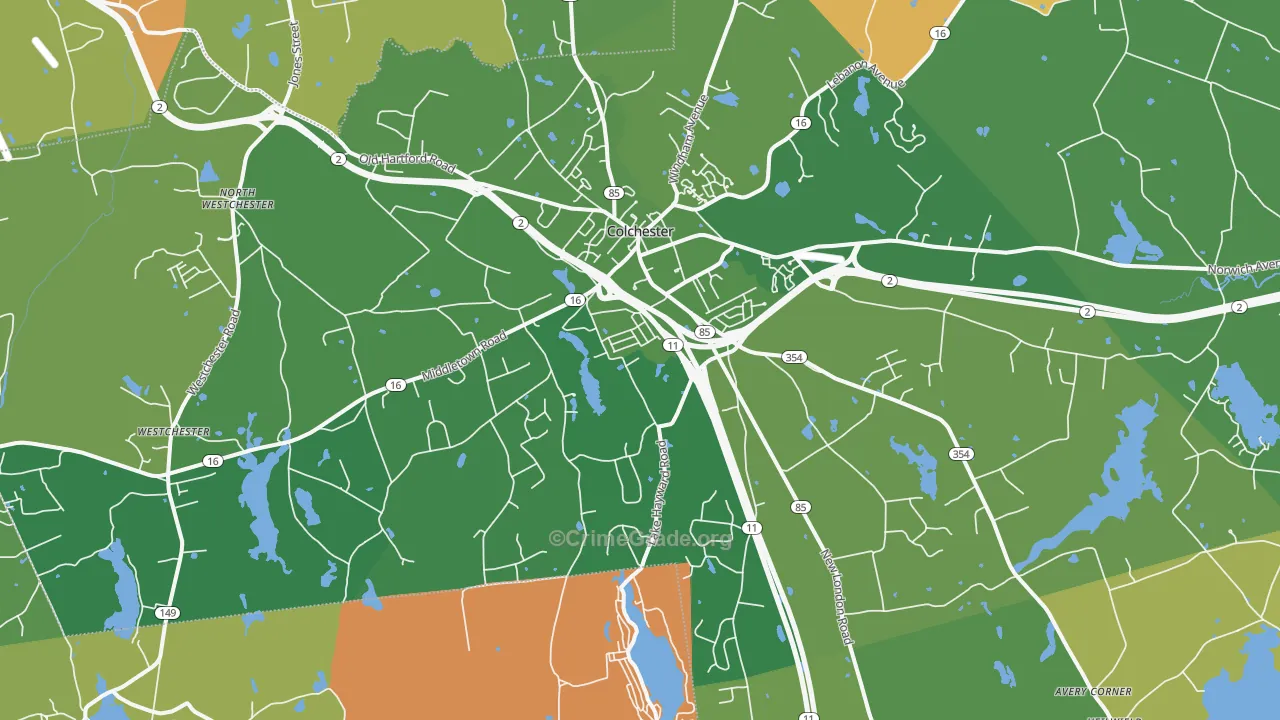 Colchester, CT Map of Robbery Rates