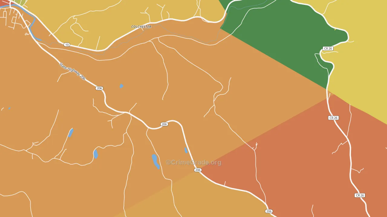 Colchester, NY Map of Robbery Rates