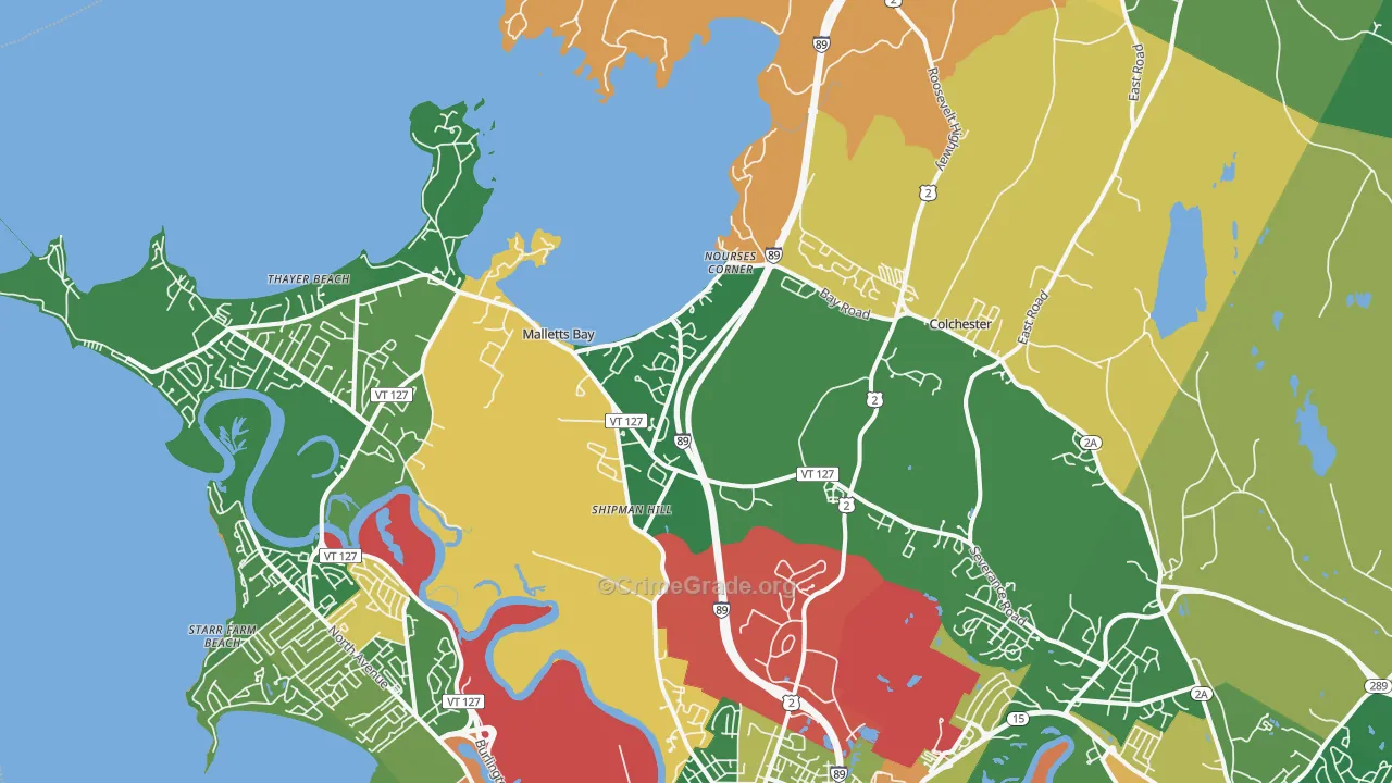 Colchester, VT Map of Robbery Rates