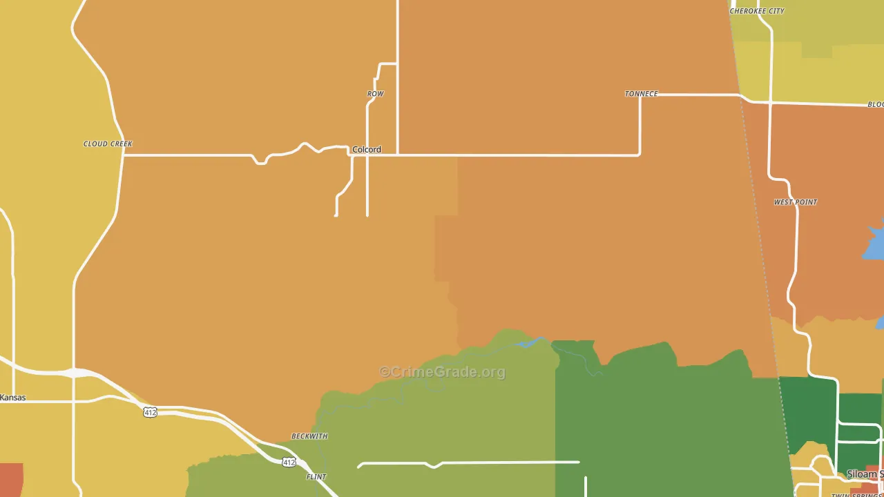 Colcord, OK Map of Robbery Rates