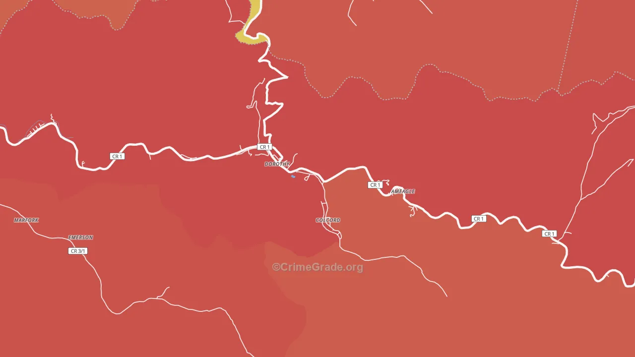 Colcord, WV Map of Robbery Rates