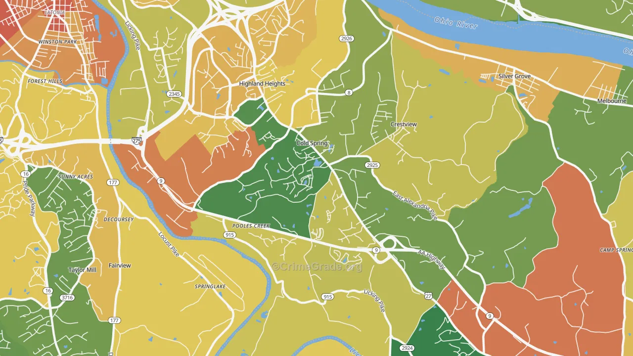Cold Spring, KY Map of Robbery Rates