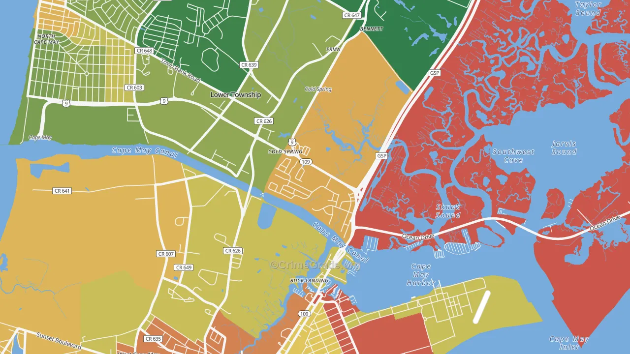 Cold Spring, NJ Map of Robbery Rates