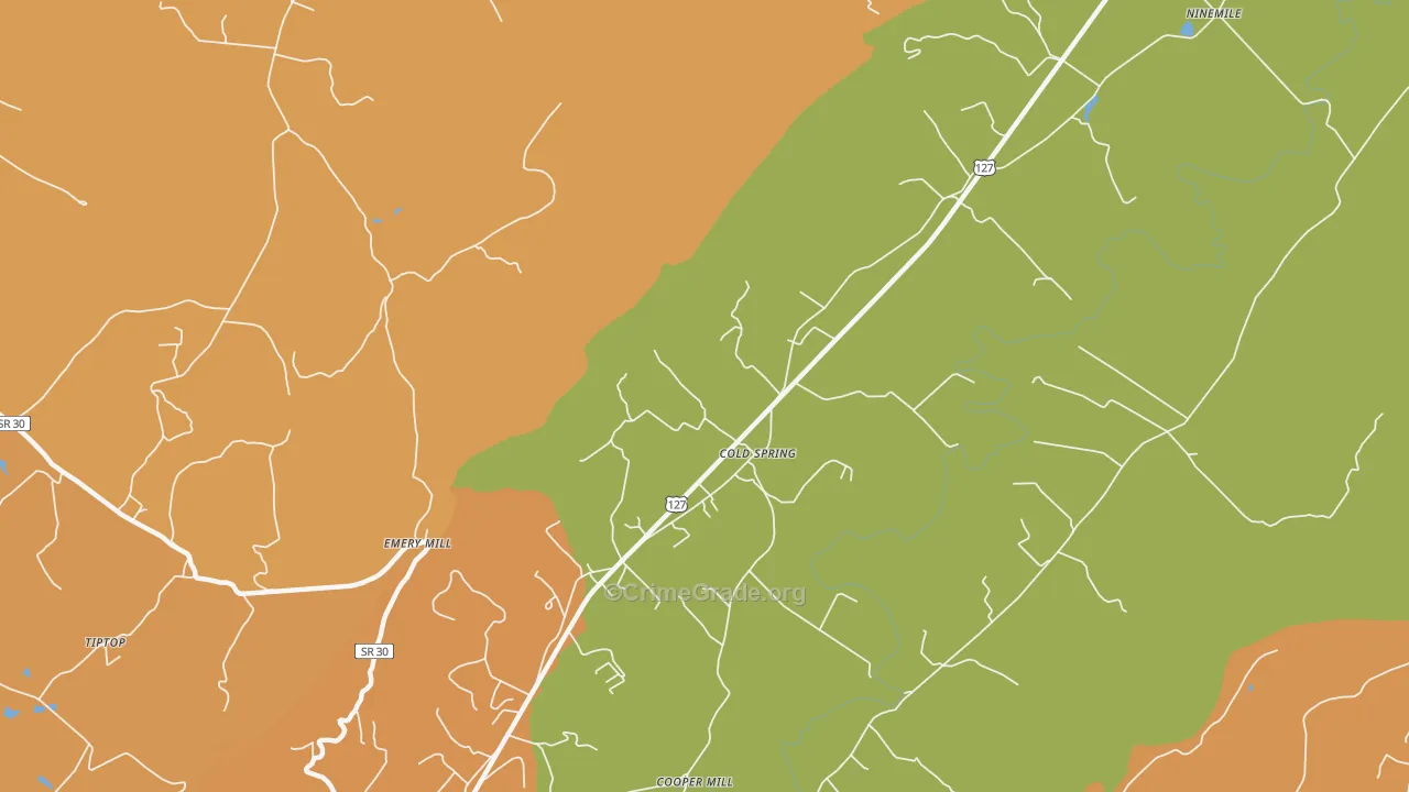 Cold Spring, TN Map of Robbery Rates