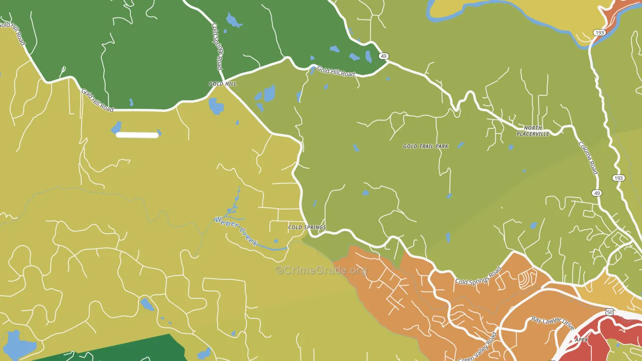 Cold Springs, CA Map of Robbery Rates