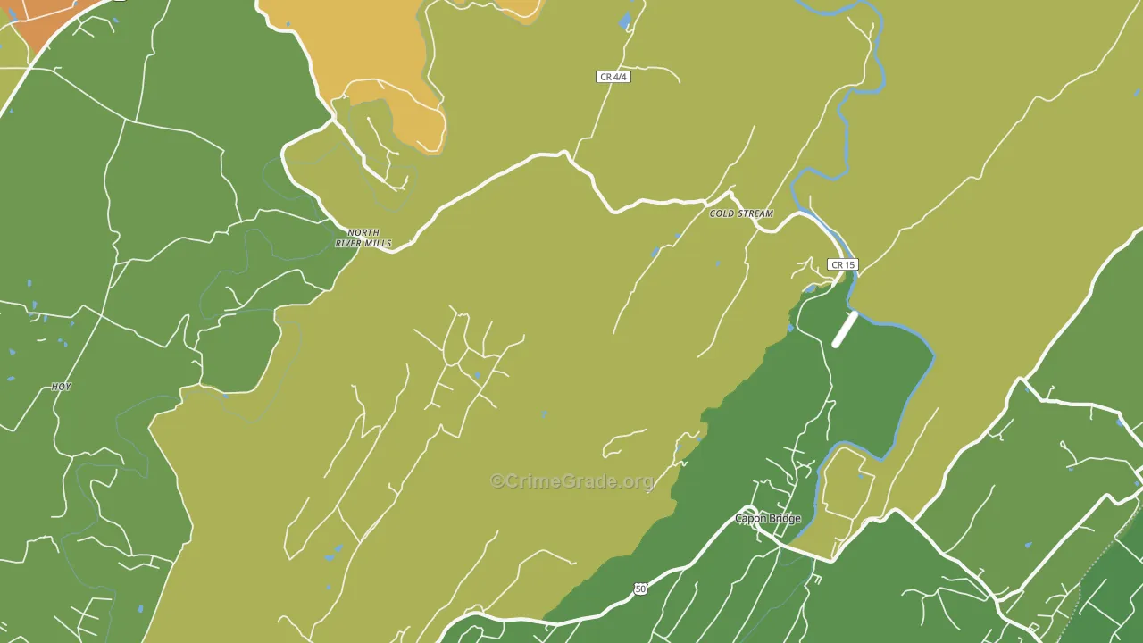 Cold Stream, WV Map of Robbery Rates