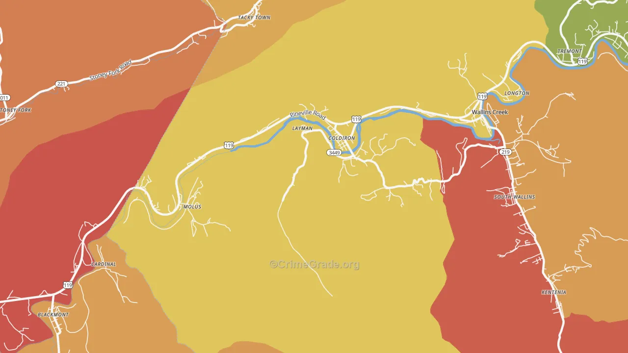 Coldiron, KY Map of Robbery Rates
