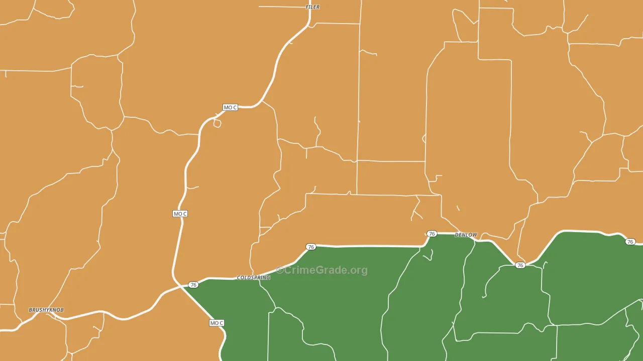 Coldspring, MO Map of Robbery Rates
