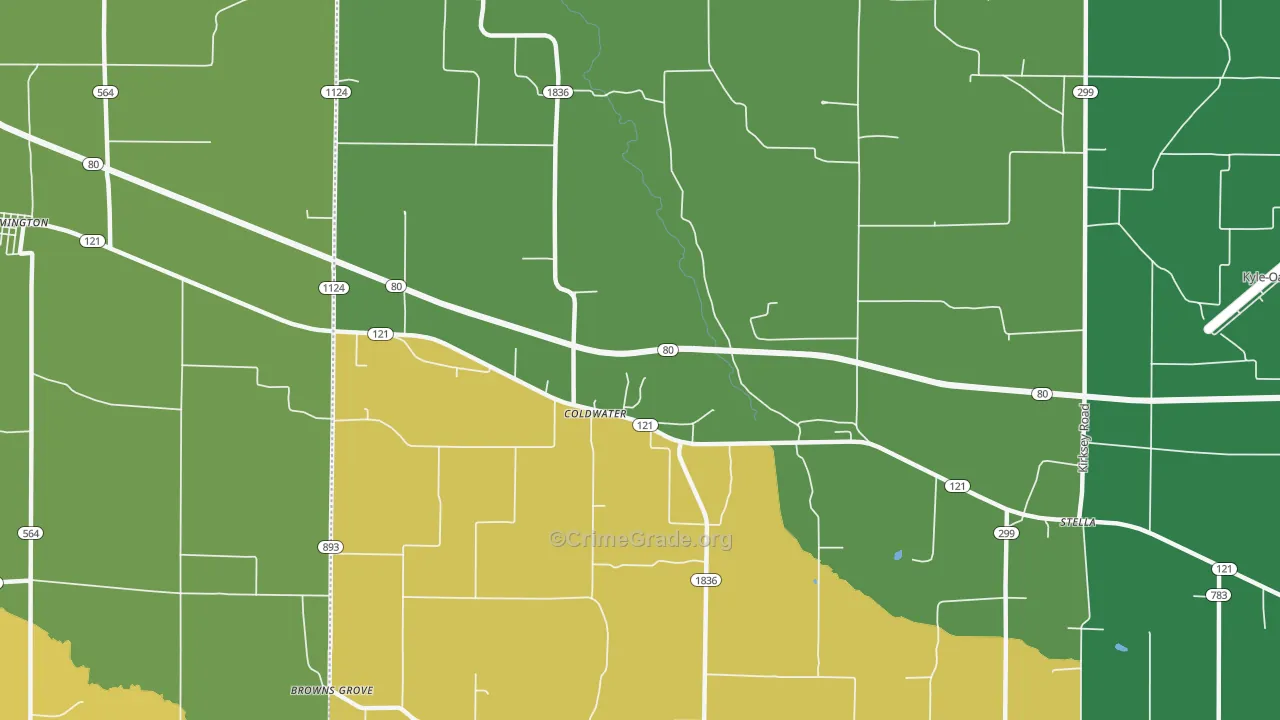 Coldwater, KY Map of Robbery Rates