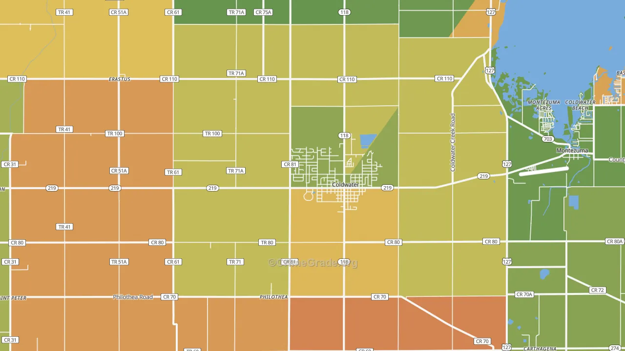 Coldwater, OH Map of Robbery Rates