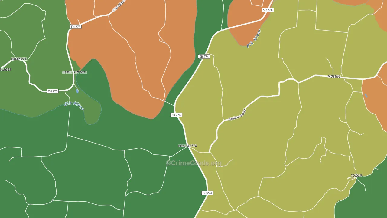 Coldwater, TN Map of Robbery Rates