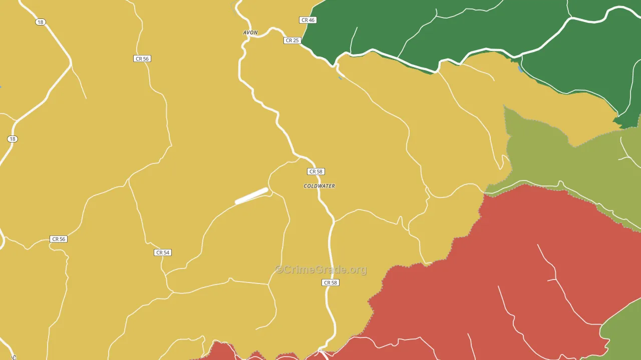 Coldwater, WV Map of Robbery Rates