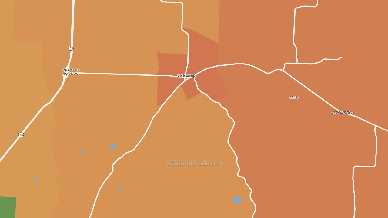 Cole Camp, MO Map of Robbery Rates