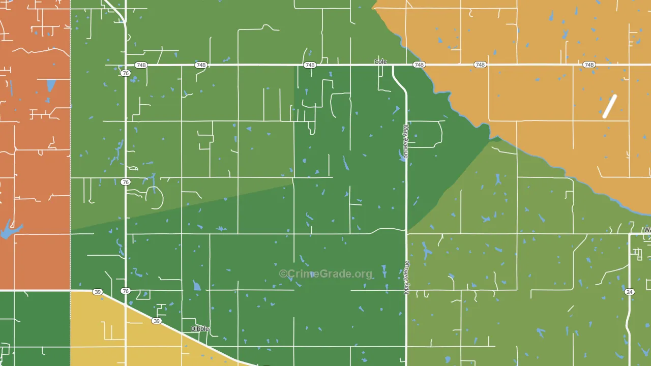 Cole, OK Map of Robbery Rates