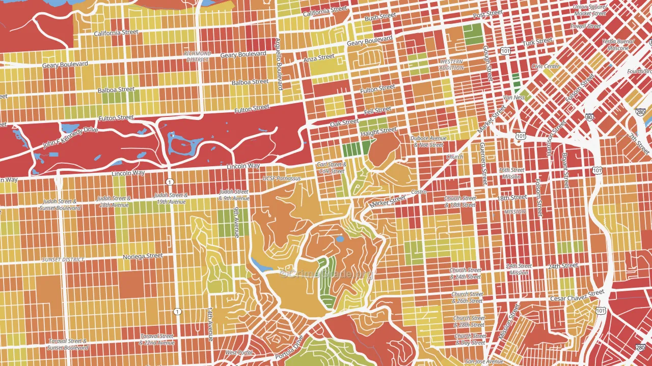 Cole Valley, San Francisco, CA Map of Robbery Rates