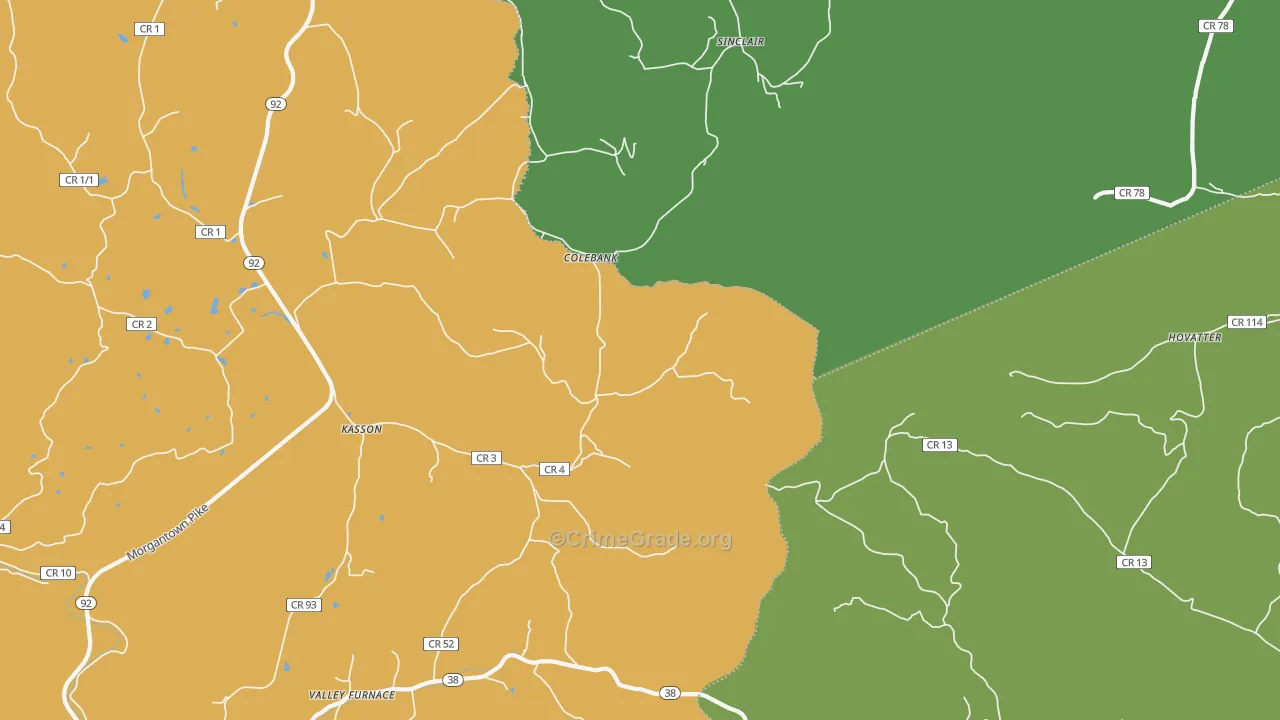 Colebank, WV Map of Robbery Rates