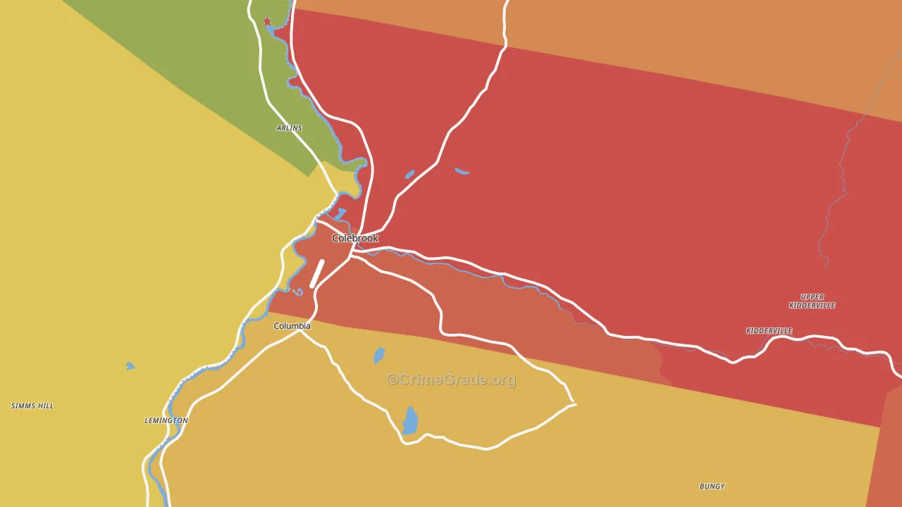 Colebrook, NH Map of Robbery Rates