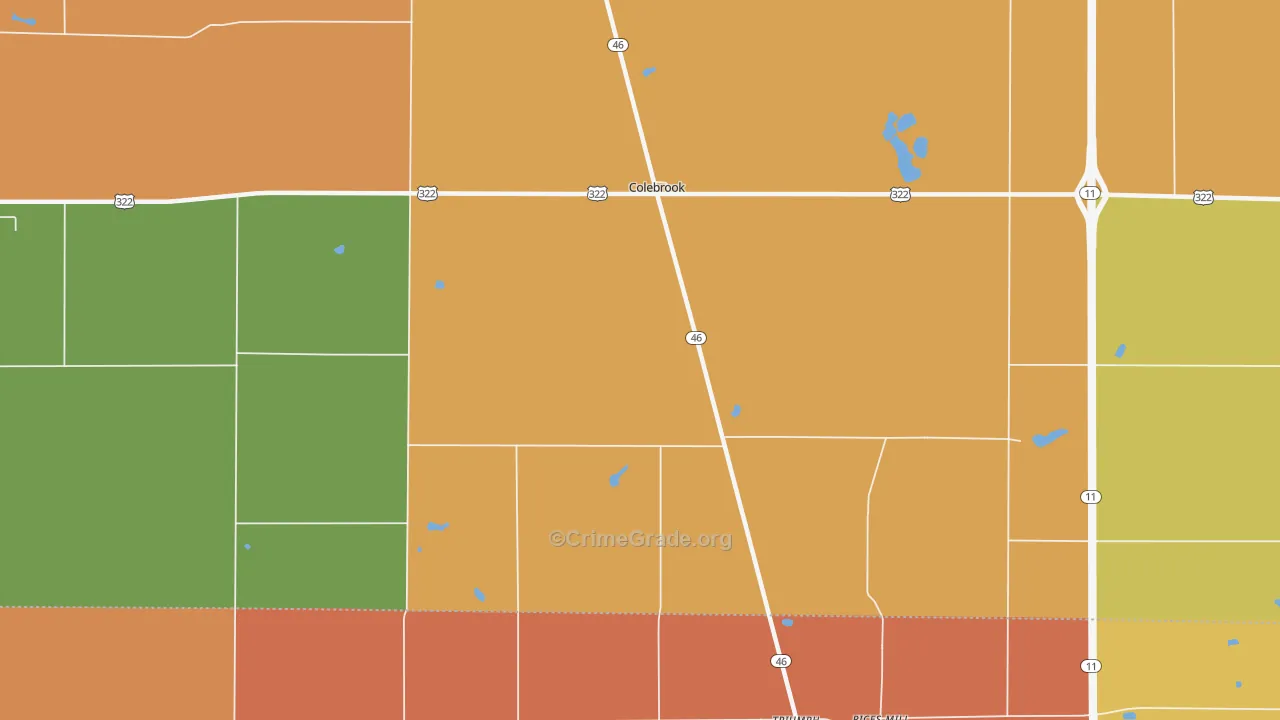Colebrook, OH Map of Robbery Rates