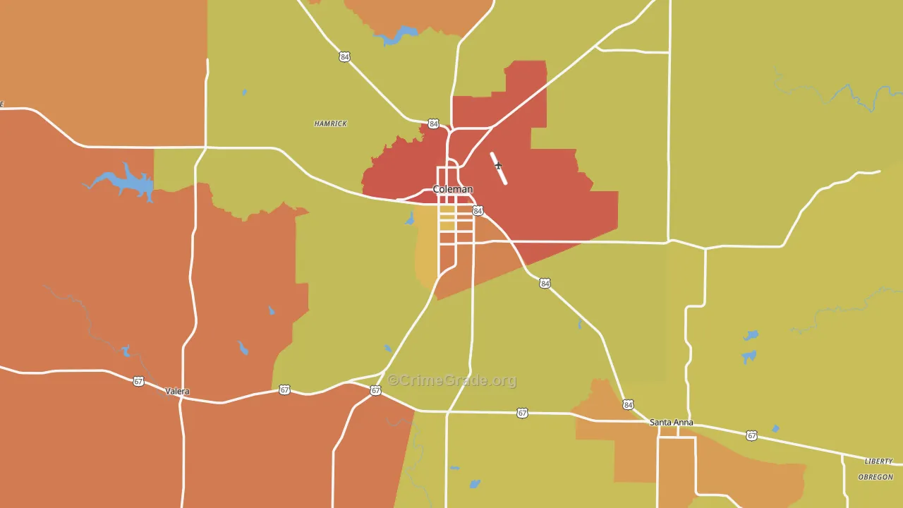 Coleman County, TX Map of Robbery Rates