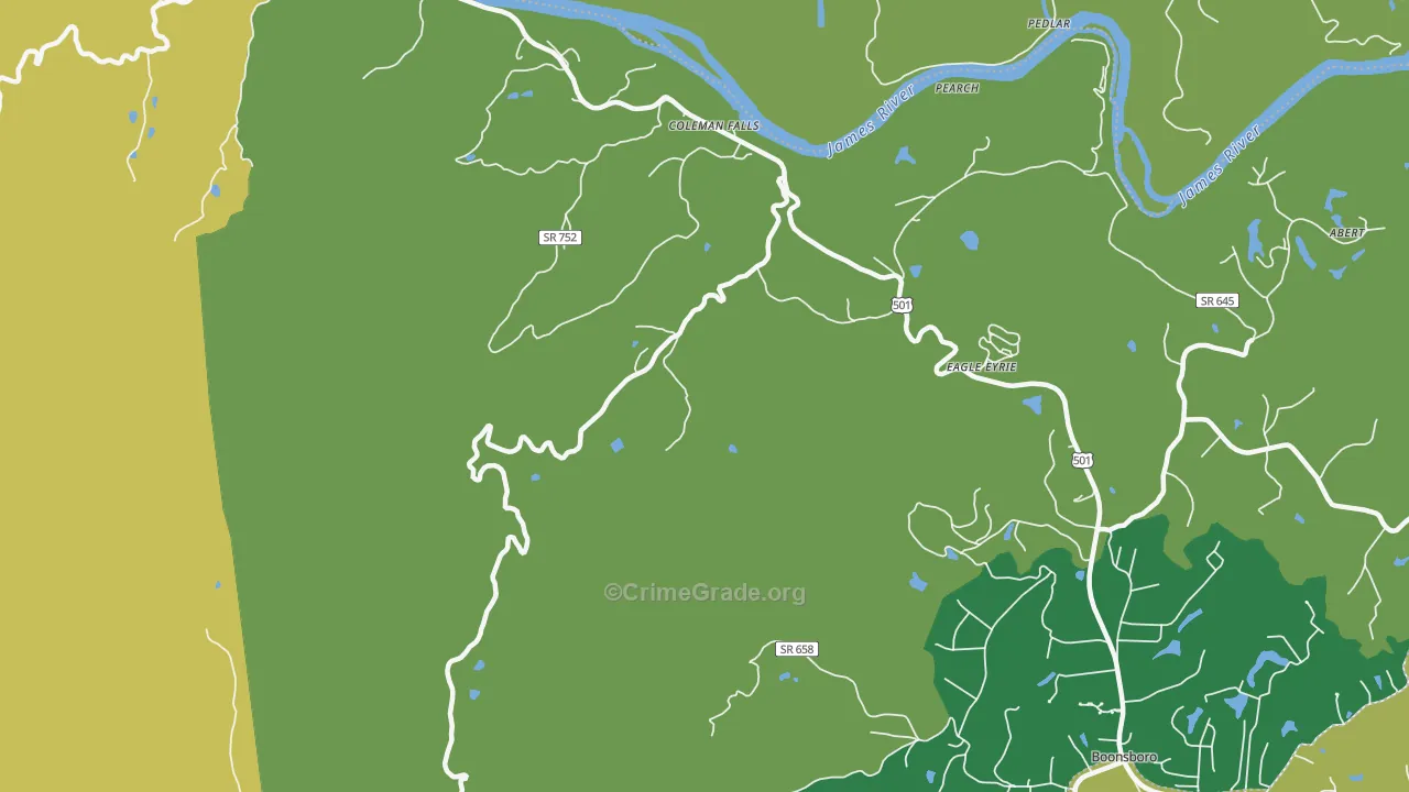 Coleman Falls, VA Map of Robbery Rates