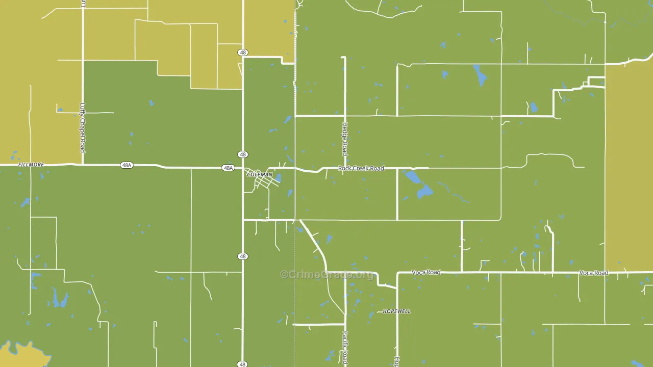 Coleman, OK Map of Robbery Rates