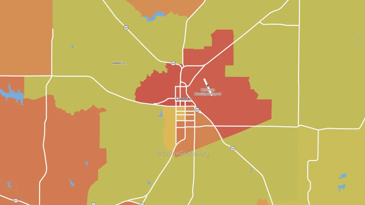 Coleman, TX Map of Robbery Rates