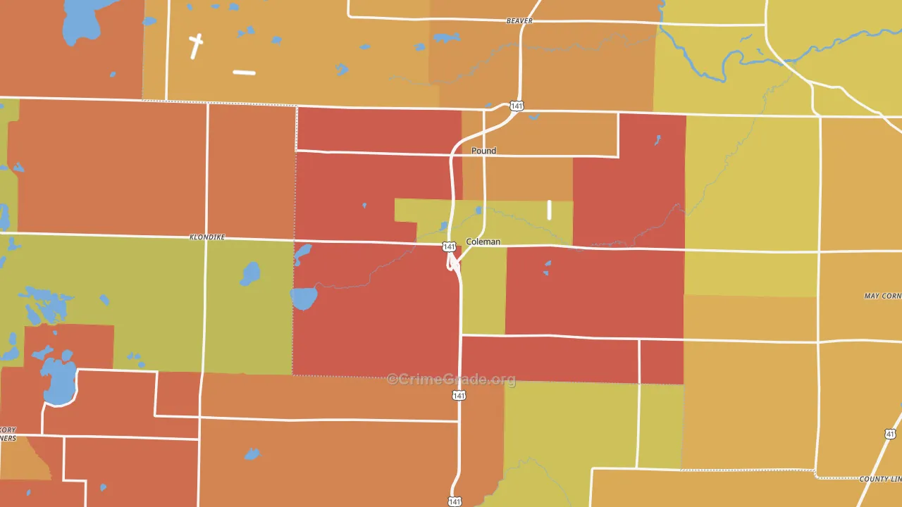 Coleman, WI Map of Robbery Rates