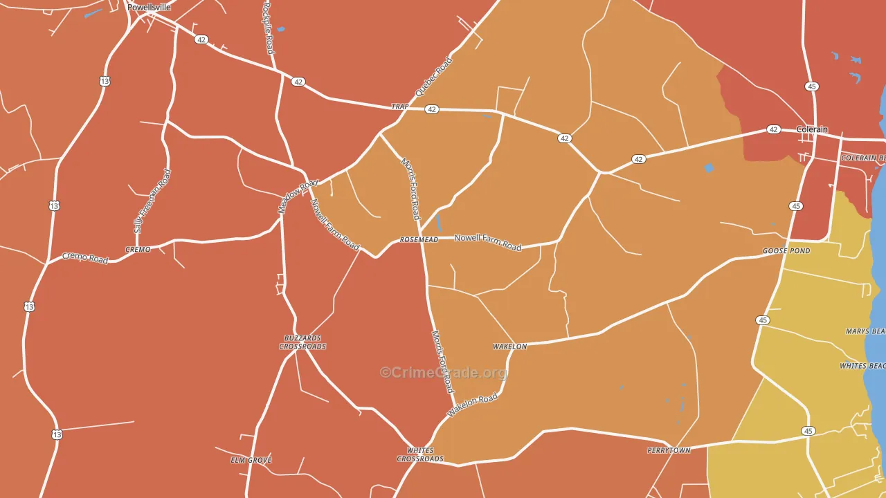 Colerain, NC Map of Robbery Rates