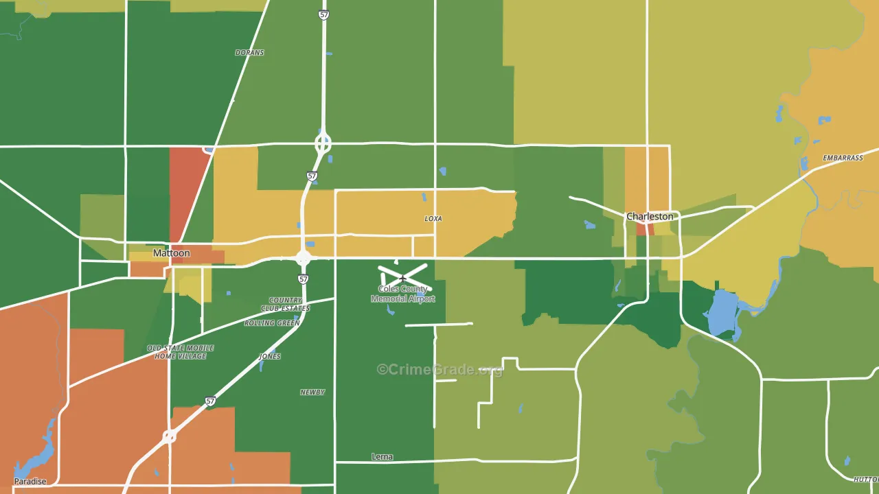 Coles County, IL Map of Robbery Rates