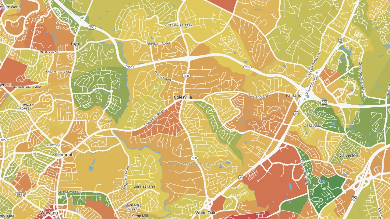 Colesville, MD Map of Robbery Rates