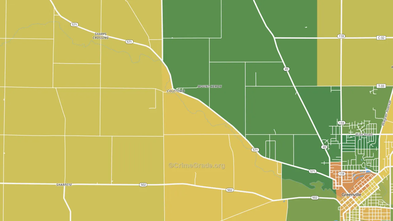 Coletown, OH Map of Robbery Rates