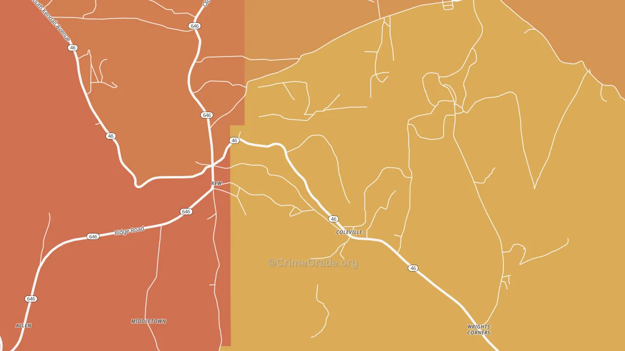 Coleville, PA Map of Robbery Rates
