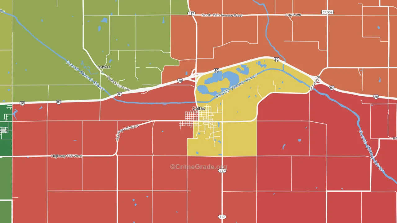 Colfax, IA Map of Robbery Rates