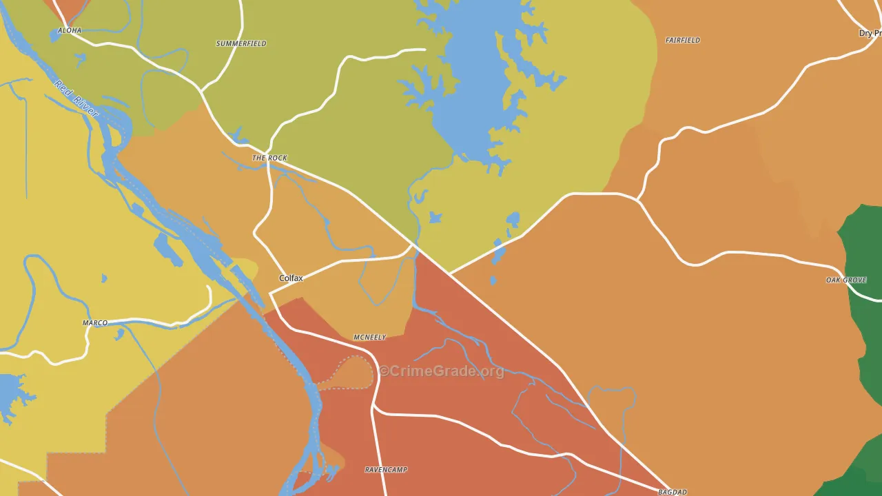Colfax, LA Map of Robbery Rates