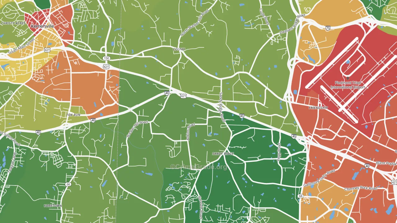 Colfax, NC Map of Robbery Rates