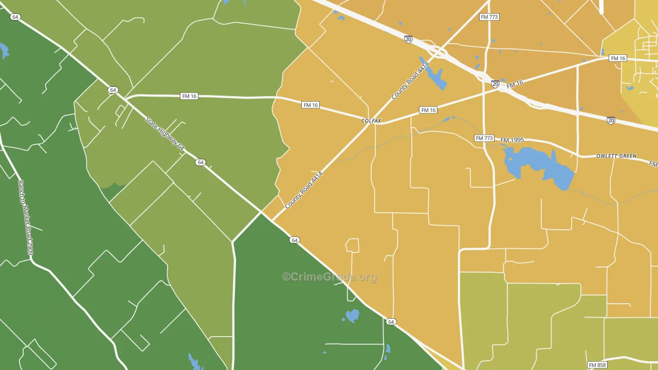 Colfax, TX Map of Robbery Rates