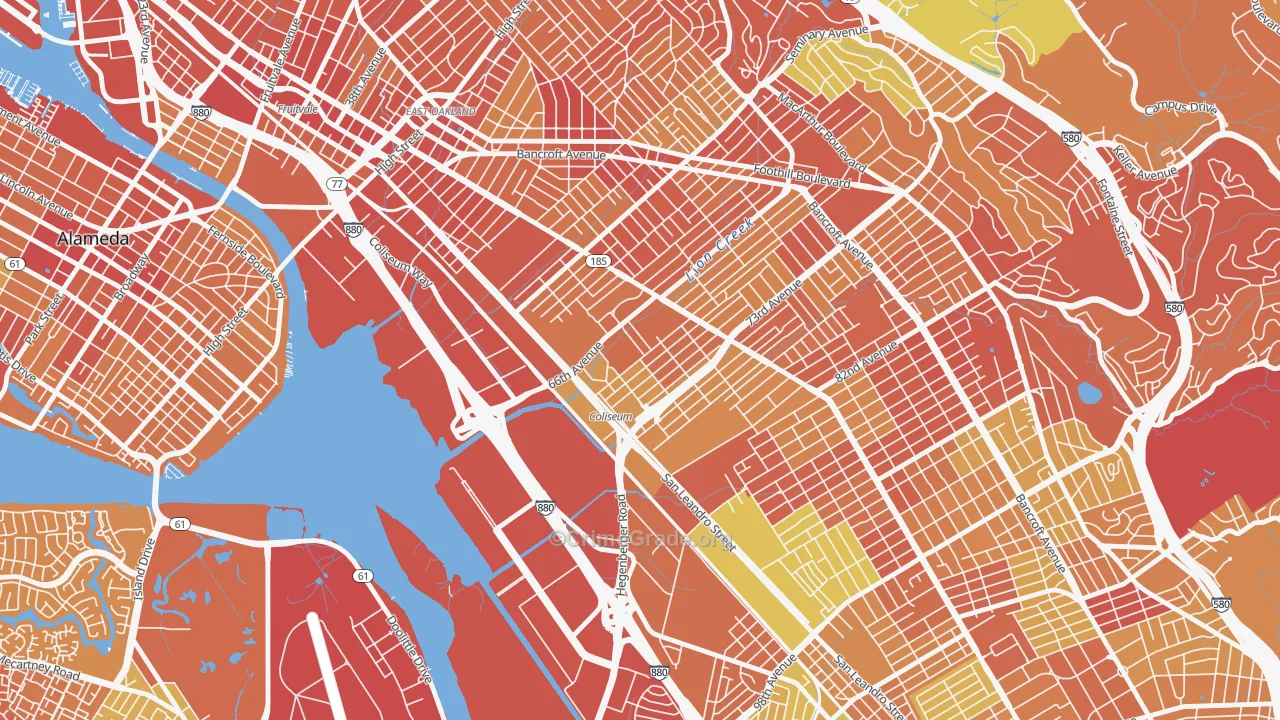 Coliseum, Oakland, CA Map of Robbery Rates